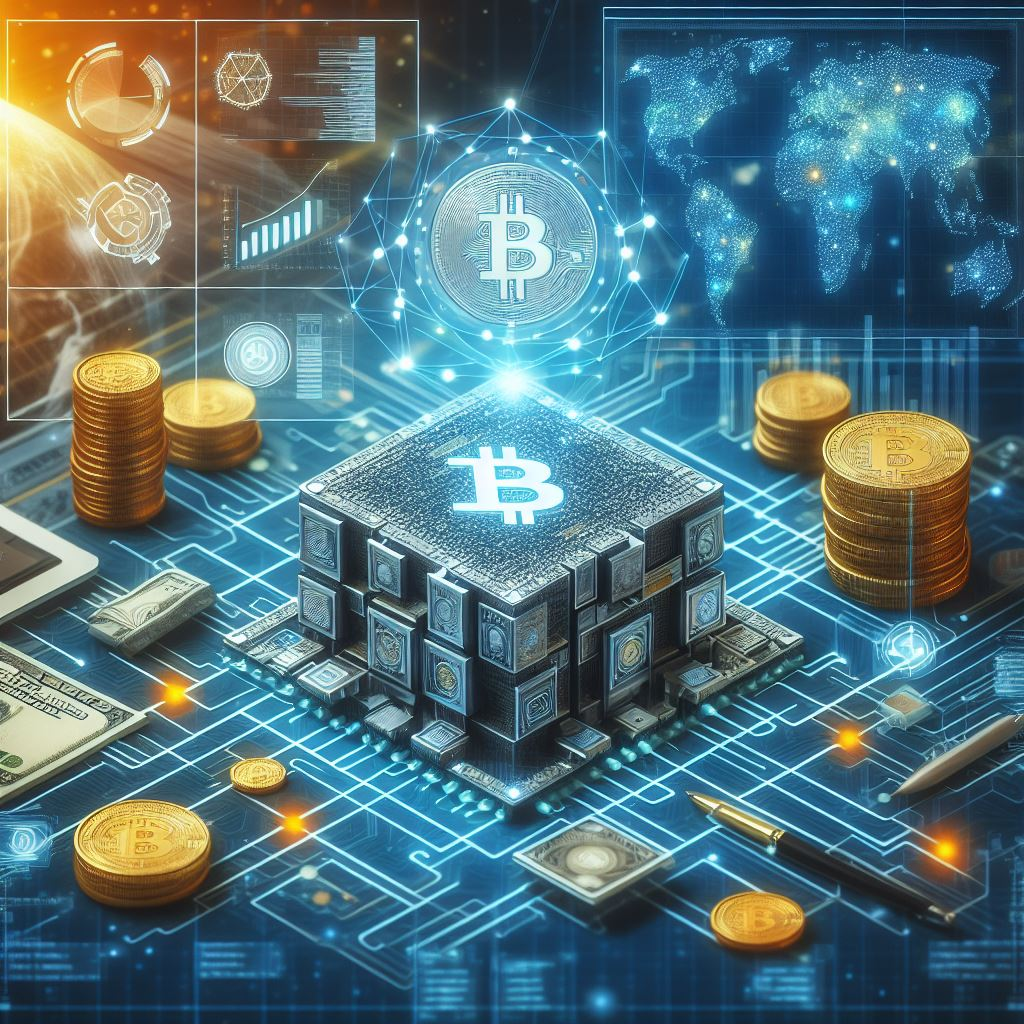 A dynamic digital illustration highlighting the decentralized nature of Bitcoin, showcasing a cube made up of multiple screens displaying financial data, with a prominent Bitcoin symbol at its core. Stacks of coins and analytical charts float against a backdrop of a global network, emphasizing the worldwide impact and technological innovation of cryptocurrency.