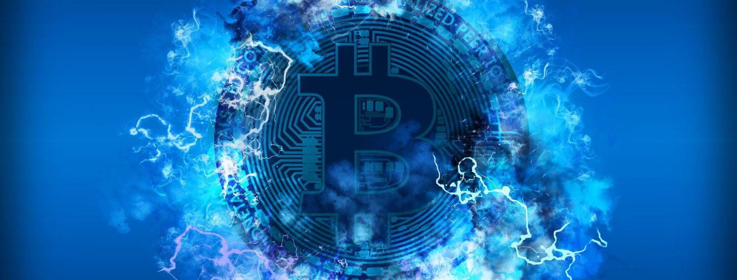 An artistic depiction of a Bitcoin coin encapsulated in a high-energy electrical storm, symbolizing the dynamic and powerful nature of cryptocurrency. The cool blue tones and electric currents suggest a digital, innovative realm associated with the disruptive impact of Bitcoin on the financial world