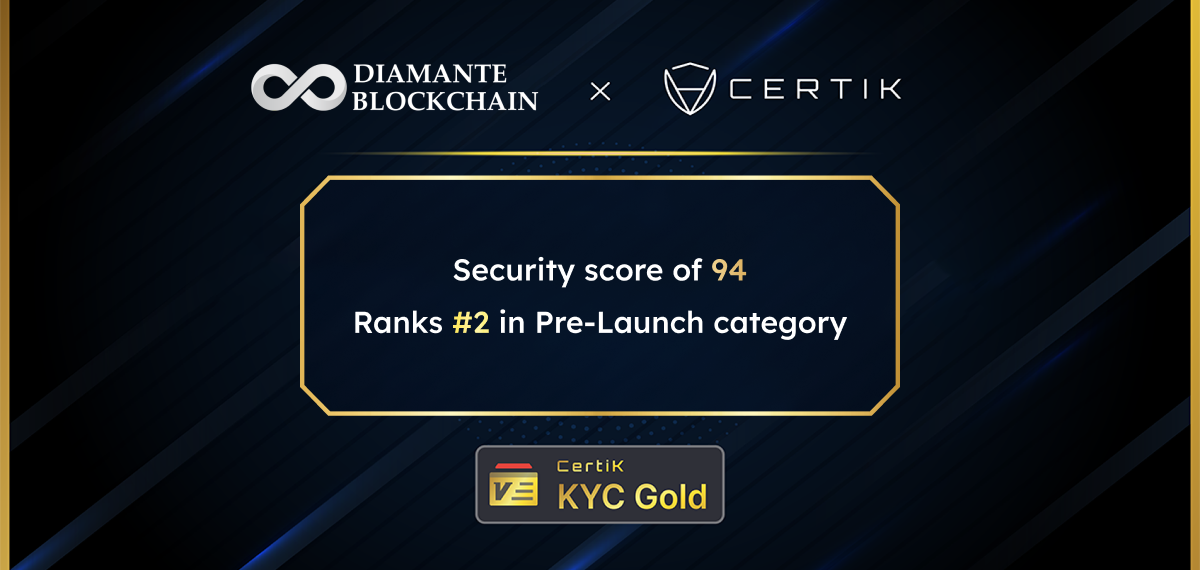 Diamante Blockchain Receives the CertiK Gold Badge with a 94 Security Score and Ranks #2 Among Trending Projects