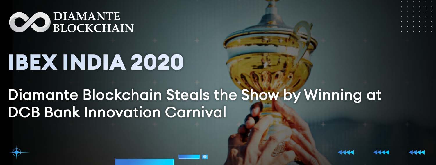 Diamante Blockchain wins at IBEX INDIA 2020 - Image of a trophy celebrating Diamante Blockchain's victory at the DCB Bank Innovation Carnival for their innovative blockchain-based diamond supply chain technology